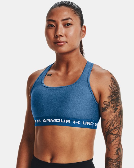 Women's Armour® Mid Crossback Heather Sports Bra in Blue image number 0